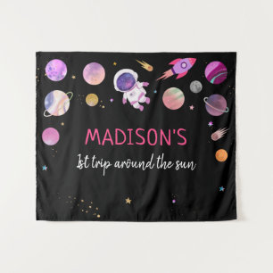 Tapete De Parede Rapariga Rosa Astronauta do Espaço Exterior Fundo 