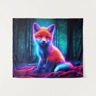 Tapete De Parede Raposa brilhante de fantasia bonita com aura biolu