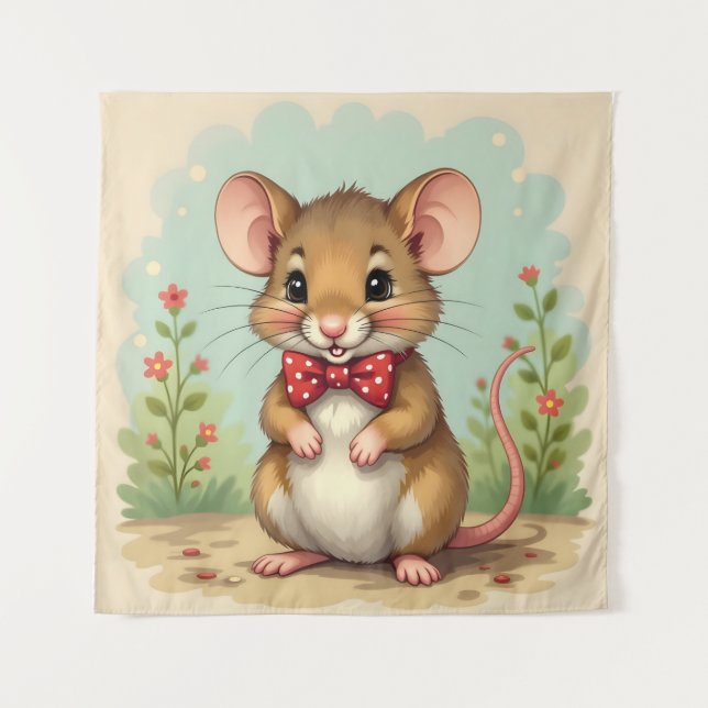 Tapete De Parede Ratinho fofo e adorável com gravata (Frente)
