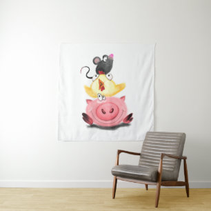Tapete De Parede Rato e Pintinho Porquinho dos Melhores Amigos - Ca