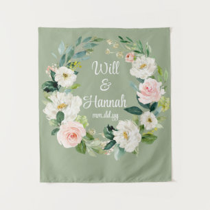 Tapete De Parede Recepção Personalizada de Casamento Verde Sage Per
