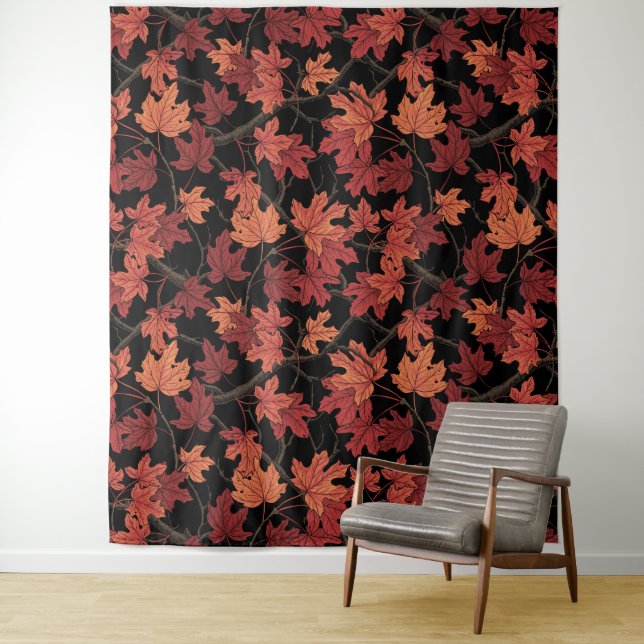 Tapete De Parede Red Autumn maple leaves on black (In Situ)