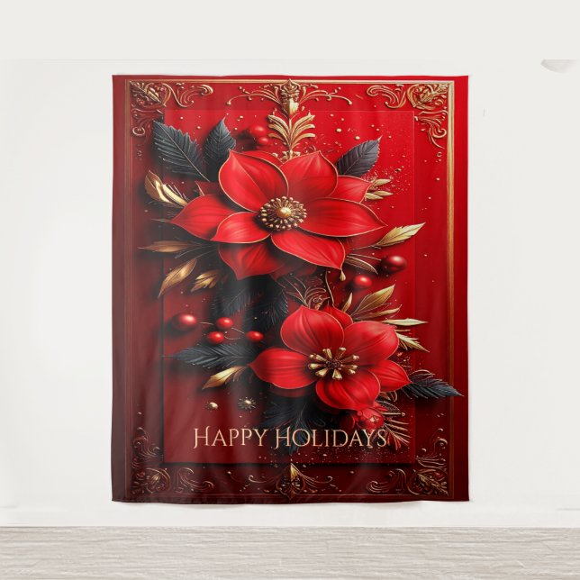 Tapete De Parede Red Flowers Decorative Holiday Backdrop (Frente)