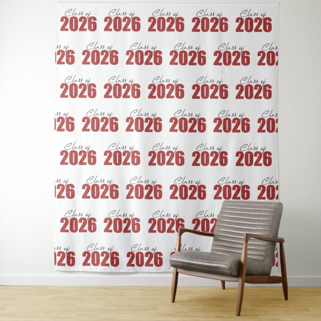 Tapete De Parede Red Glitter Class of 2026 Photo Backdrop (In Situ)