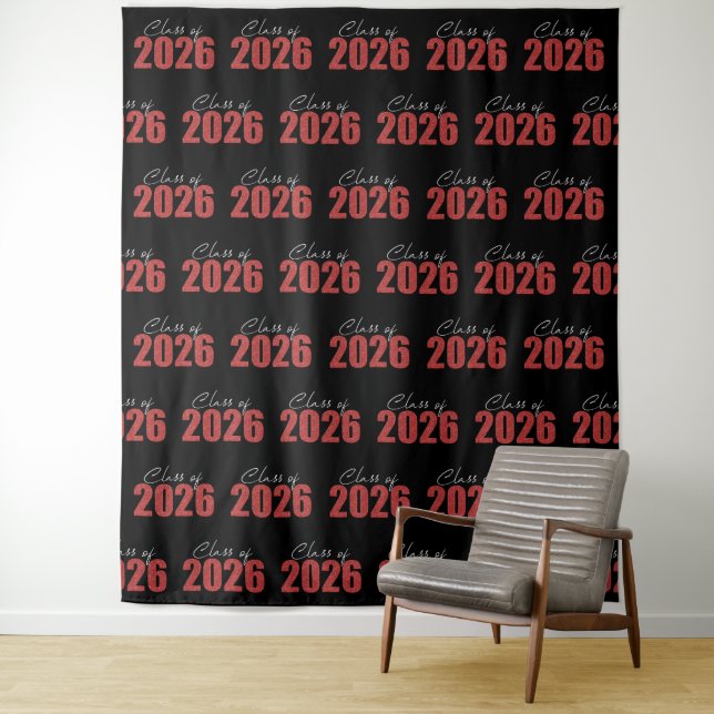 Tapete De Parede Red Glitter Class of 2026 Photo Backdrop (In Situ)