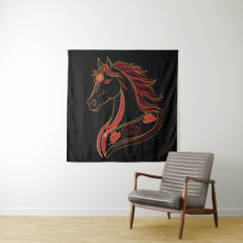 Tapete De Parede Red & Gold Horse with Lotus, Spiritual Symbolic