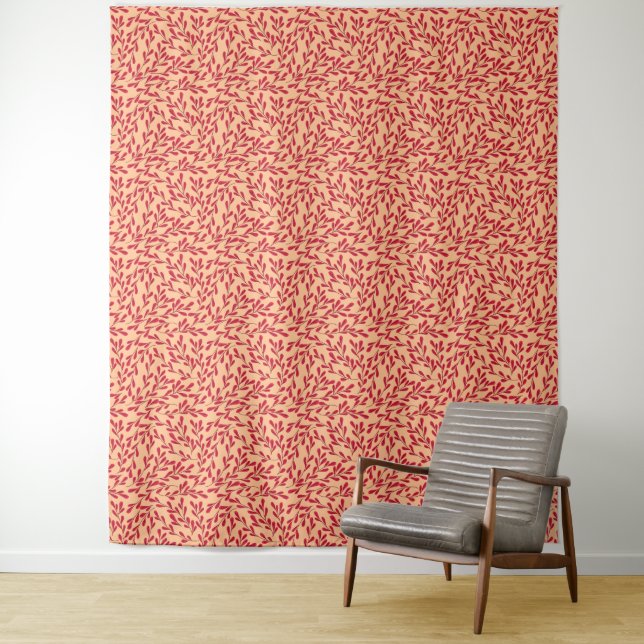 Tapete De Parede  Red Leafy Branches Seamless Pattern (In Situ)