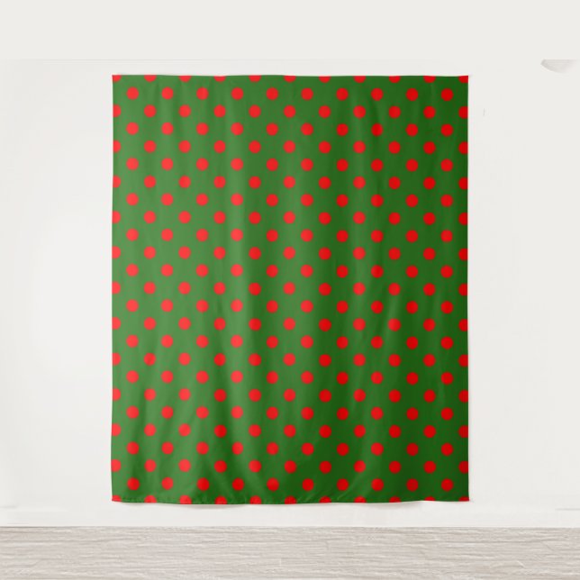 Tapete De Parede Red On Green Polka Dots Pattern Design  (Frente)