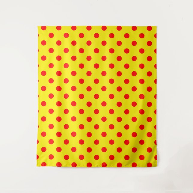 Tapete De Parede Red On Yellow Polka Dots Pattern Design  (Frente)