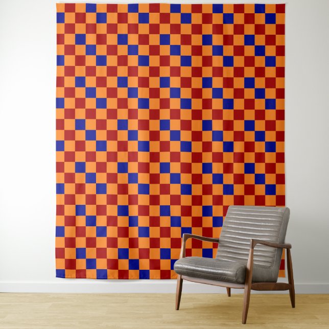Tapete De Parede Red Orange Blue Checkered Pattern Design  (In Situ)