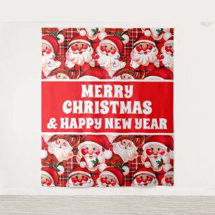 Tapete De Parede Red Vintage Papai Noel Merry Christmas Banner