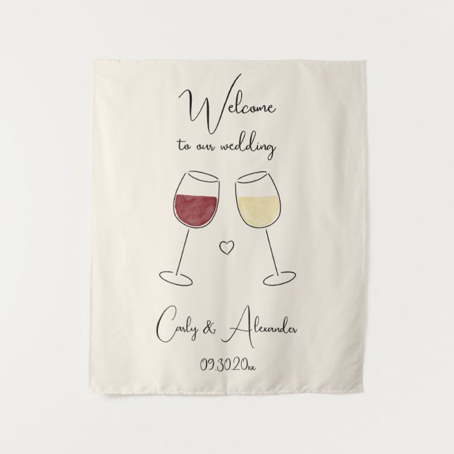 Tapete De Parede Red White Wine Glass Wedding Welcome (Frente)