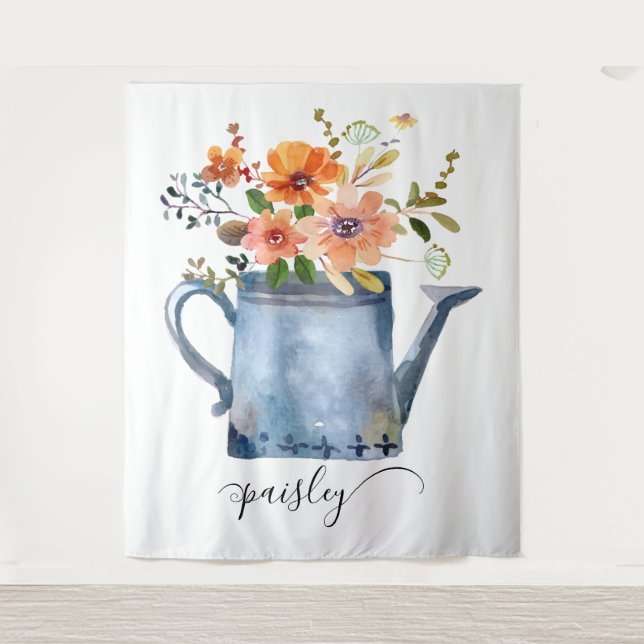 Tapete De Parede Regador de Flores Boho Rust Laranja Aquarela (Frente)