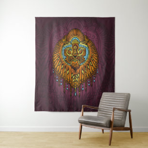 Tapete De Parede Regal Spirit Lion Ornamentado Tribal Mandala Roa