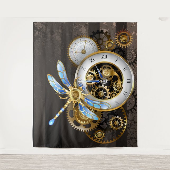 Tapete De Parede Relógio Steampunk com Dragonfly Mecânica (Frente)