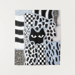 Tapete De Parede Remendo Chic Gato Preto Suspeito Xadrez & Quadricu