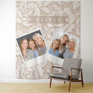 Tapete De Parede Renda de Marfim Personalizada Elegante Vintage Nup