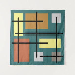 Tapete De Parede Retângulos do meio século quadrados Teal multicolo