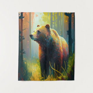Tapete De Parede Retrato De Animais De Urso Grizzly Pintando Arte S