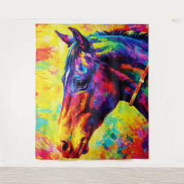 Tapete De Parede Retrato de Cavalo Vibrante Impasto Colorido Selvag