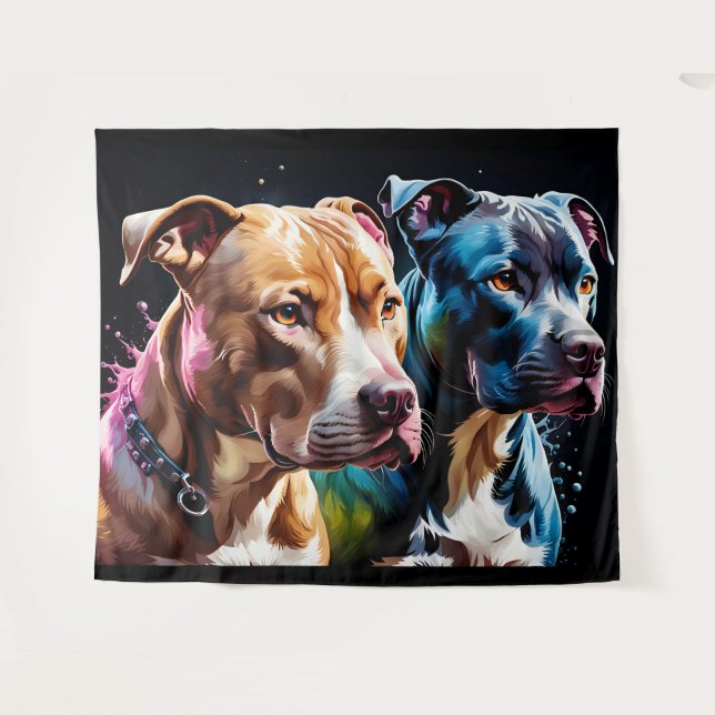Tapete De Parede Retrato de dois pit Bulls (Frente (Horizontal))