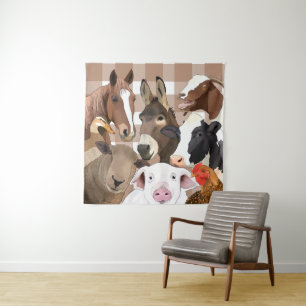 Tapete De Parede Retrato de Fazenda-branca Gingham Check - Brown