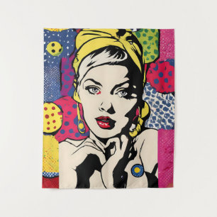 Tapete De Parede Retrato de Mulher em Arte Pop Retrô