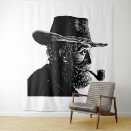 Tapete De Parede Retrato de Pontos e Linhas: Velho Sábio Fumando um