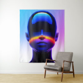 Tapete De Parede Retrato Futurista em Pixel Art – Abstrato Digital