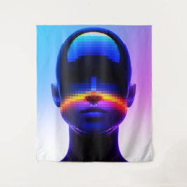 Tapete De Parede Retrato Futurista em Pixel Art – Abstrato Digital