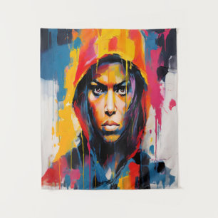 Tapete De Parede Retrato Rebelde Negrito e Vibrante - Abstrato Art