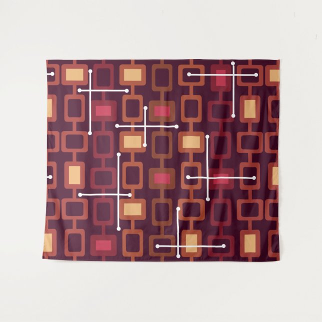 Tapete De Parede Retro 1950s Geometric Pattern Burgundy (Frente (Horizontal))