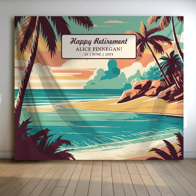 Tapete De Parede Retro beach retirement Party photo backdrop (Criador carregado)