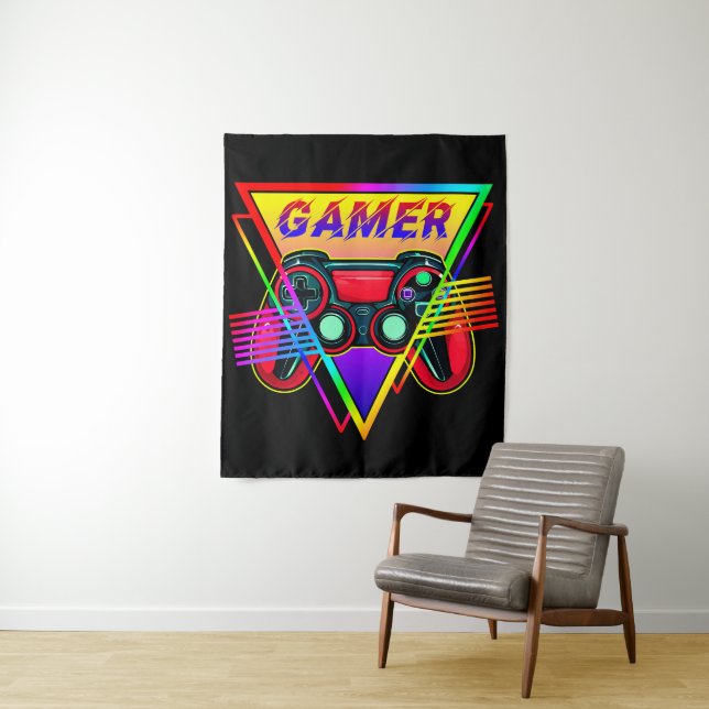 Tapete De Parede Retro Colorido Arco-Íris Gamer Computador Jogos  (In Situ)