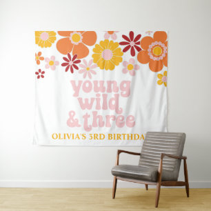 Tapete De Parede Retro Floral Jovem Selvagem Três Banner de Anivers
