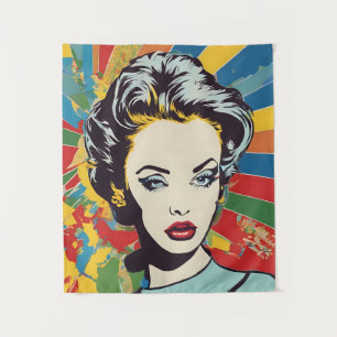 Tapete De Parede Retro-Mulher Pop Retrato Vibrante