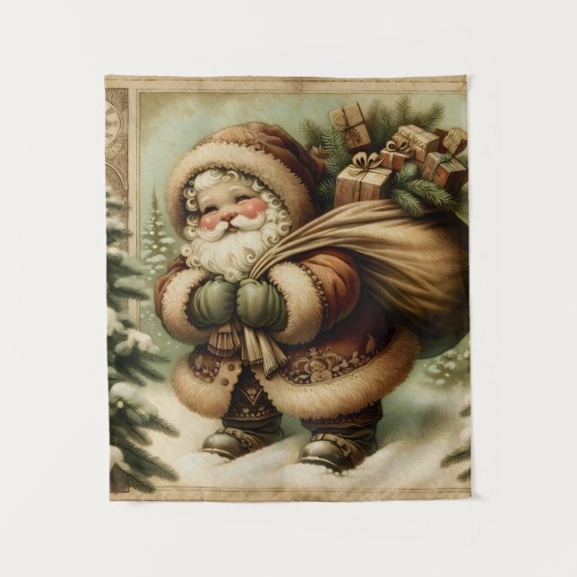Tapete De Parede Retrô Papai Noel com presentes (Frente)