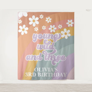 Tapete De Parede Retro Rainbow Young Wild Três aniversário de 3 ano