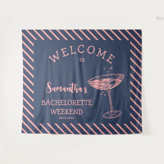 Tapete De Parede Retro Strips Festa de solteira Backdrop Cocktail (Frente (Horizontal))