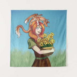 Tapete De Parede Reunindo Flores com um Dragão