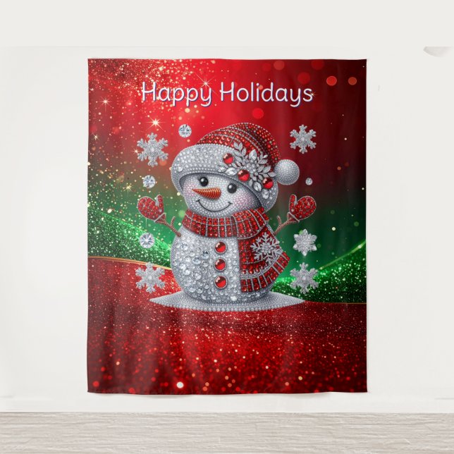 Tapete De Parede Rhinestones Snowman Holiday Backdrop (Frente)