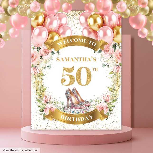 Tapete De Parede Rico 50º Aniversário Banner Floral de Boho Waterco (Fancy 50th Birthday Boho Watercolor Floral Banner Tapestry)