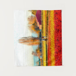 Tapete De Parede Rolando por meio de campos Dourados e vermelhos