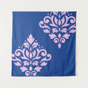 Tapete De Parede Rolar Damask Art I Rosa em Azul
