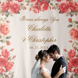 Tapete De Parede Romântica Rosas de Aquarela Foto de Casamento