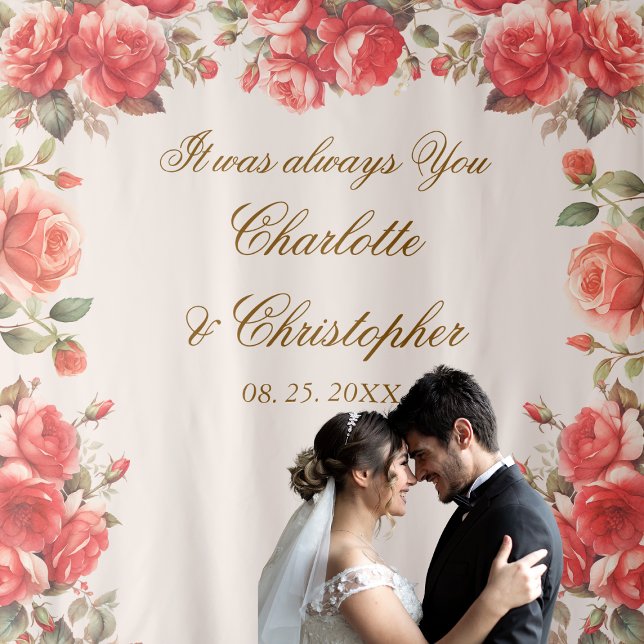 Tapete De Parede Romântica Rosas de Aquarela Foto de Casamento (Criador carregado)