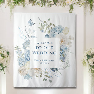 Tapete De Parede Romântico Dusty Blue Bem-vindo Casamento Floral
