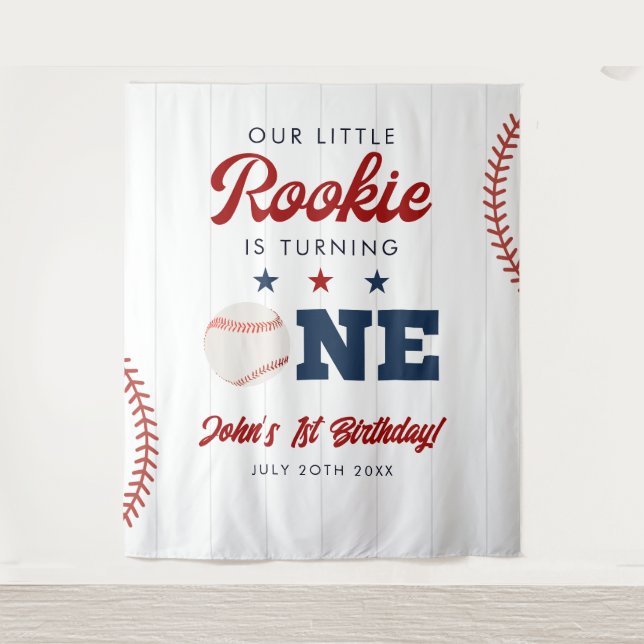 Tapete De Parede Rookie Baseball 1st Birthday Photo Backdrop (Frente)