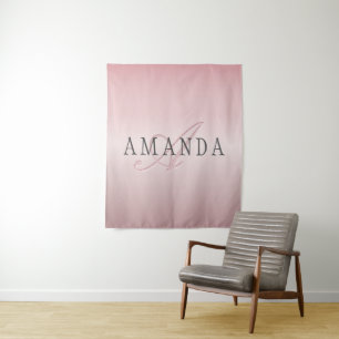 Tapete De Parede Rosa Blush Elegante Dourado Nome e Monograma