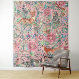 Tapete De Parede rosa claro Woodland Animal Deer Fox Rabbit Large 